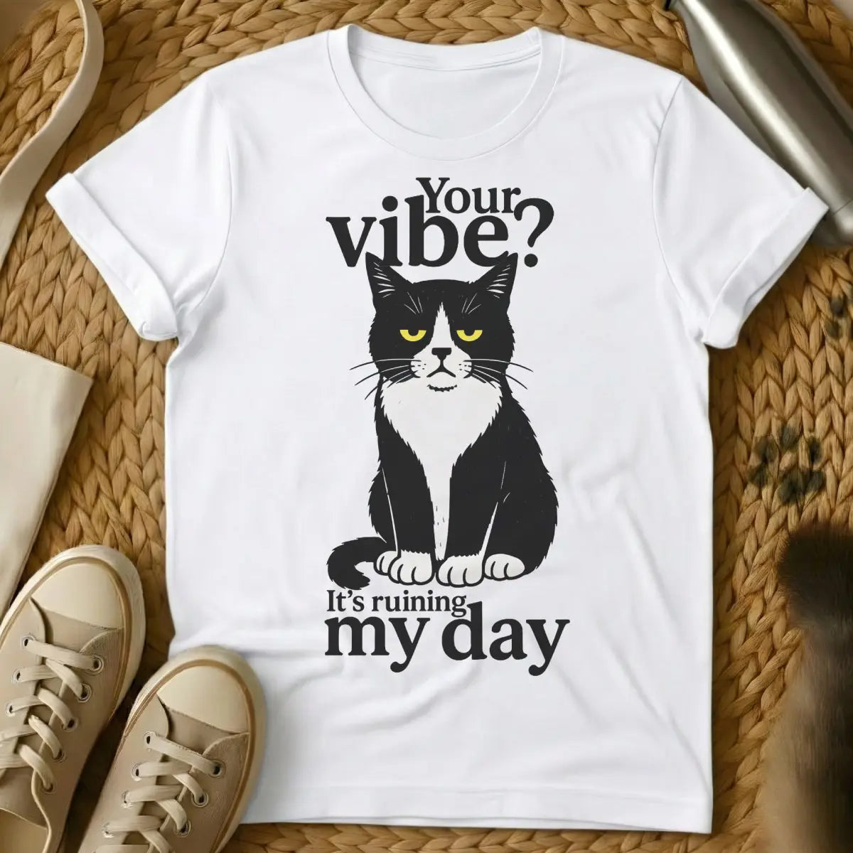 Vibe Cat T-Shirt - White Cat T-Shirt