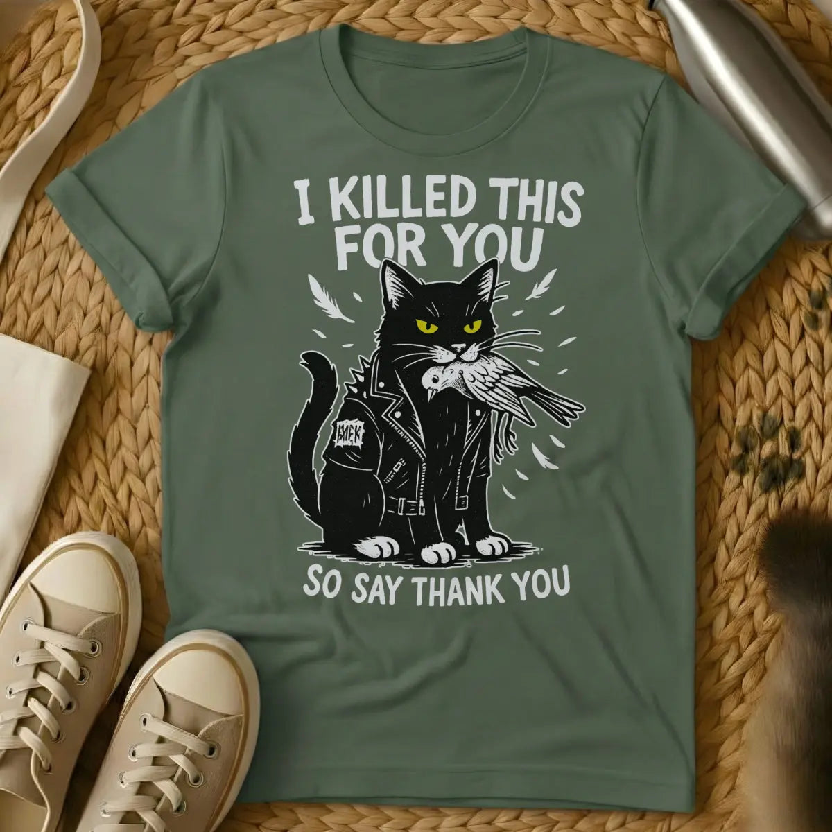 Killer Cat Shirt - Military Green Cat T-Shirt