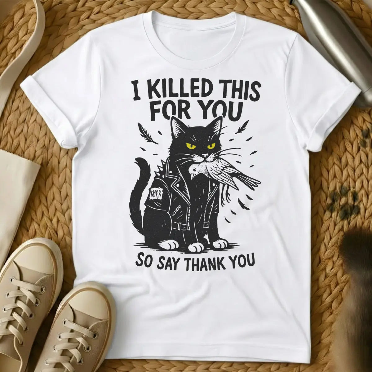 Killer Cat Shirt - White Cat T-Shirt