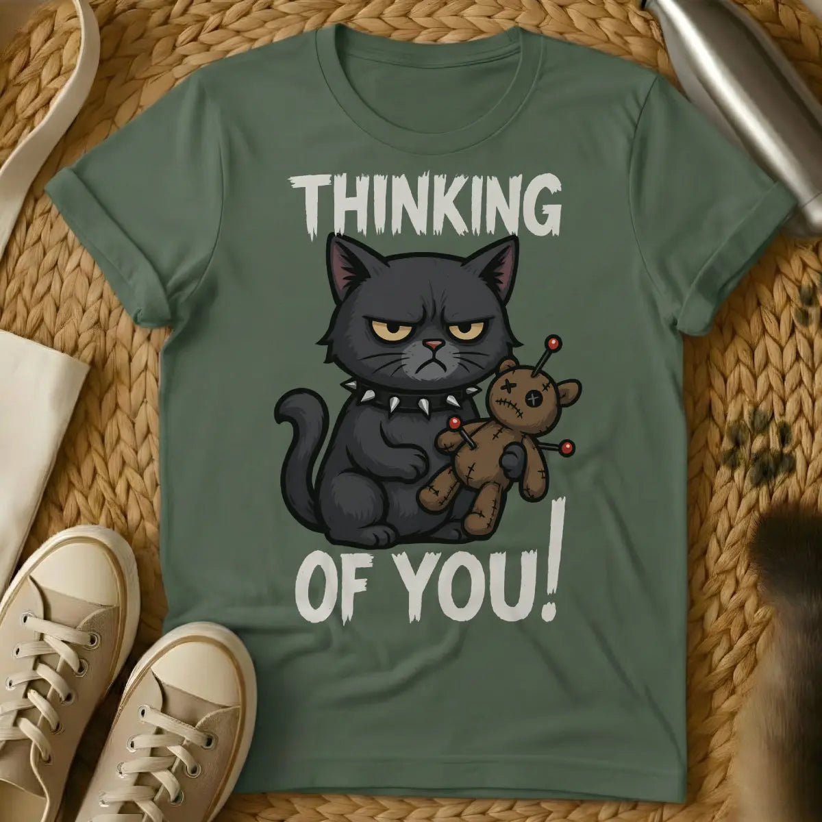 Voodoo Cat Shirt - Military Green Cat T-Shirt