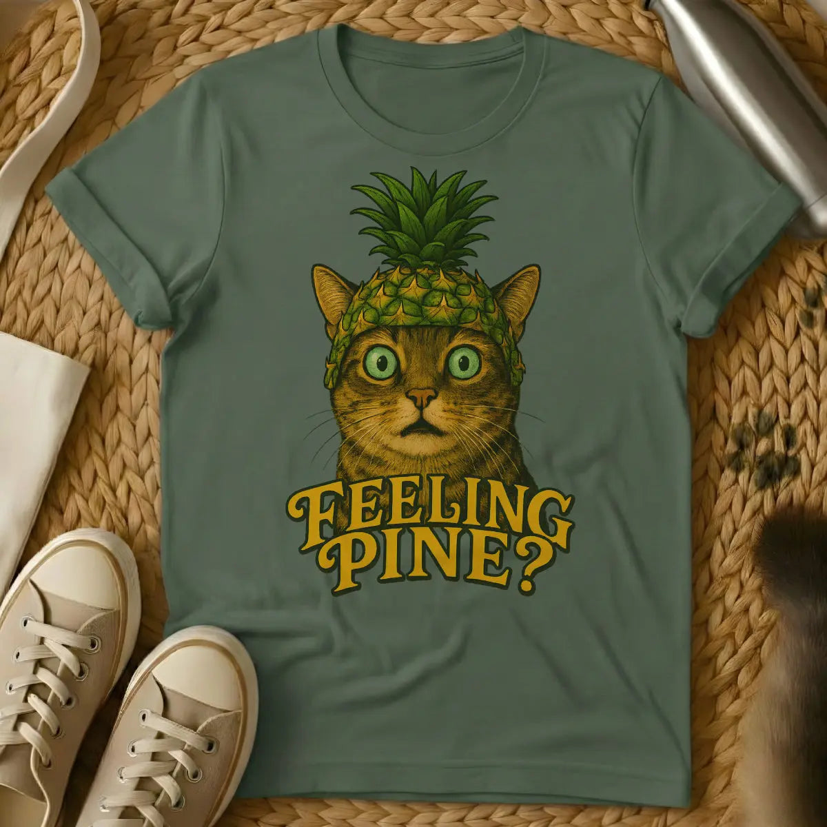 Pineapple Cat T-Shirt - Military Green Cat T-Shirt