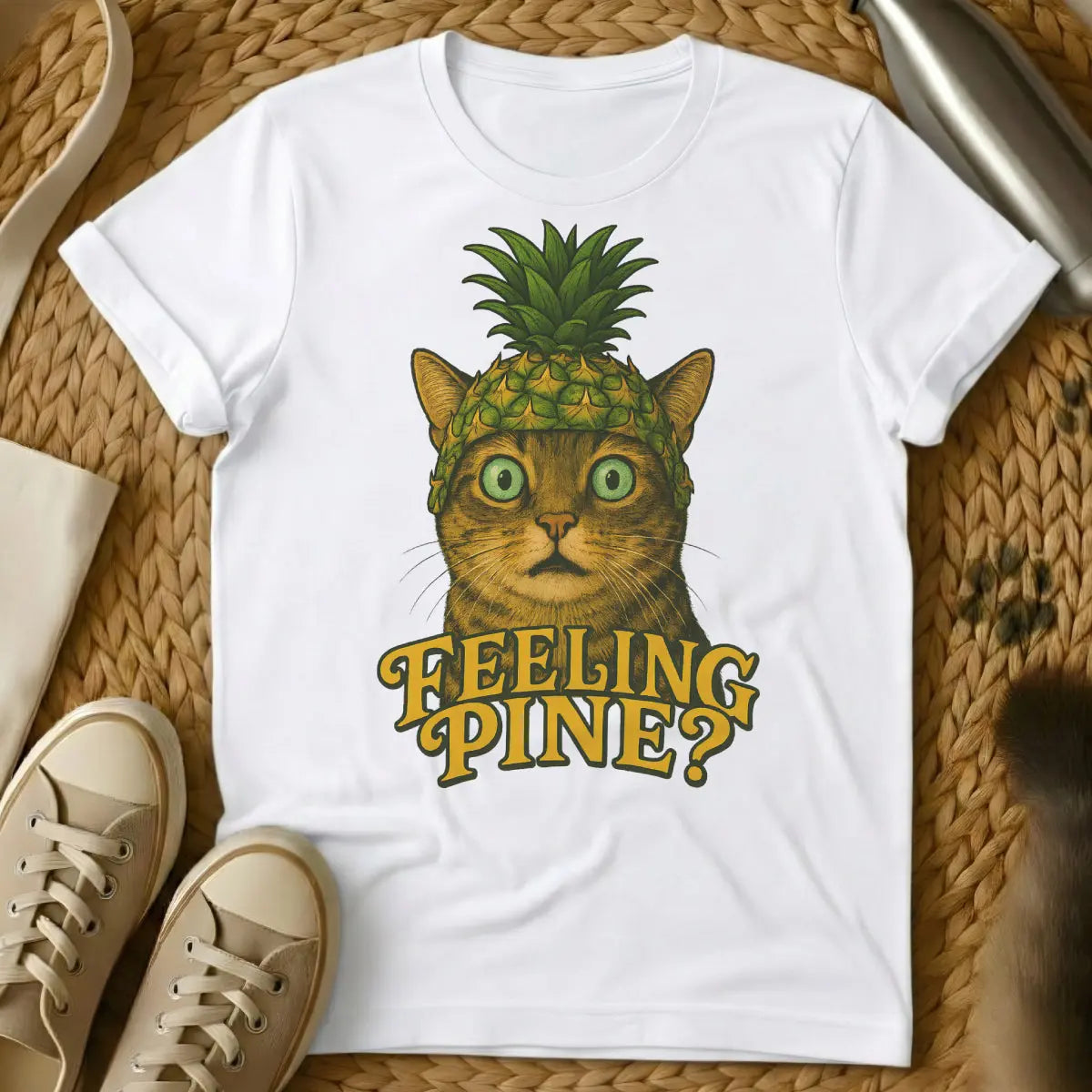 Pineapple Cat T-Shirt - White Cat T-Shirt