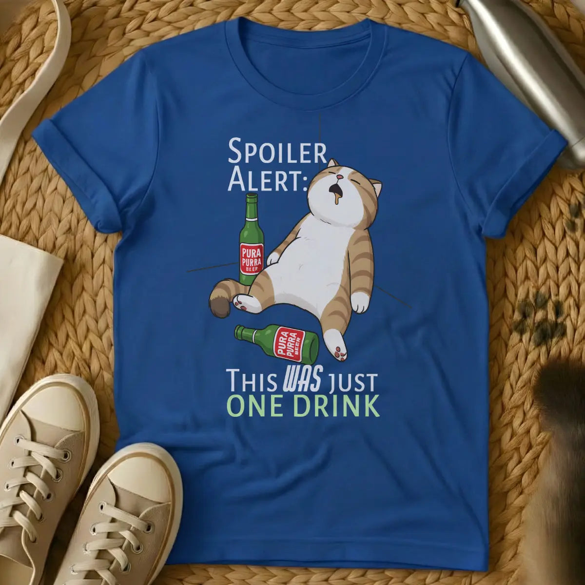 Alcohol Cat Shirt - Blue T-Shirt - boozy feline, homebody aesthetic, hyggecore