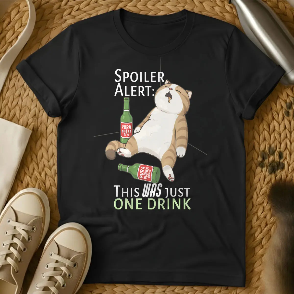 Alcohol Cat Shirt - Black T-Shirt - boozy feline, homebody aesthetic, hyggecore