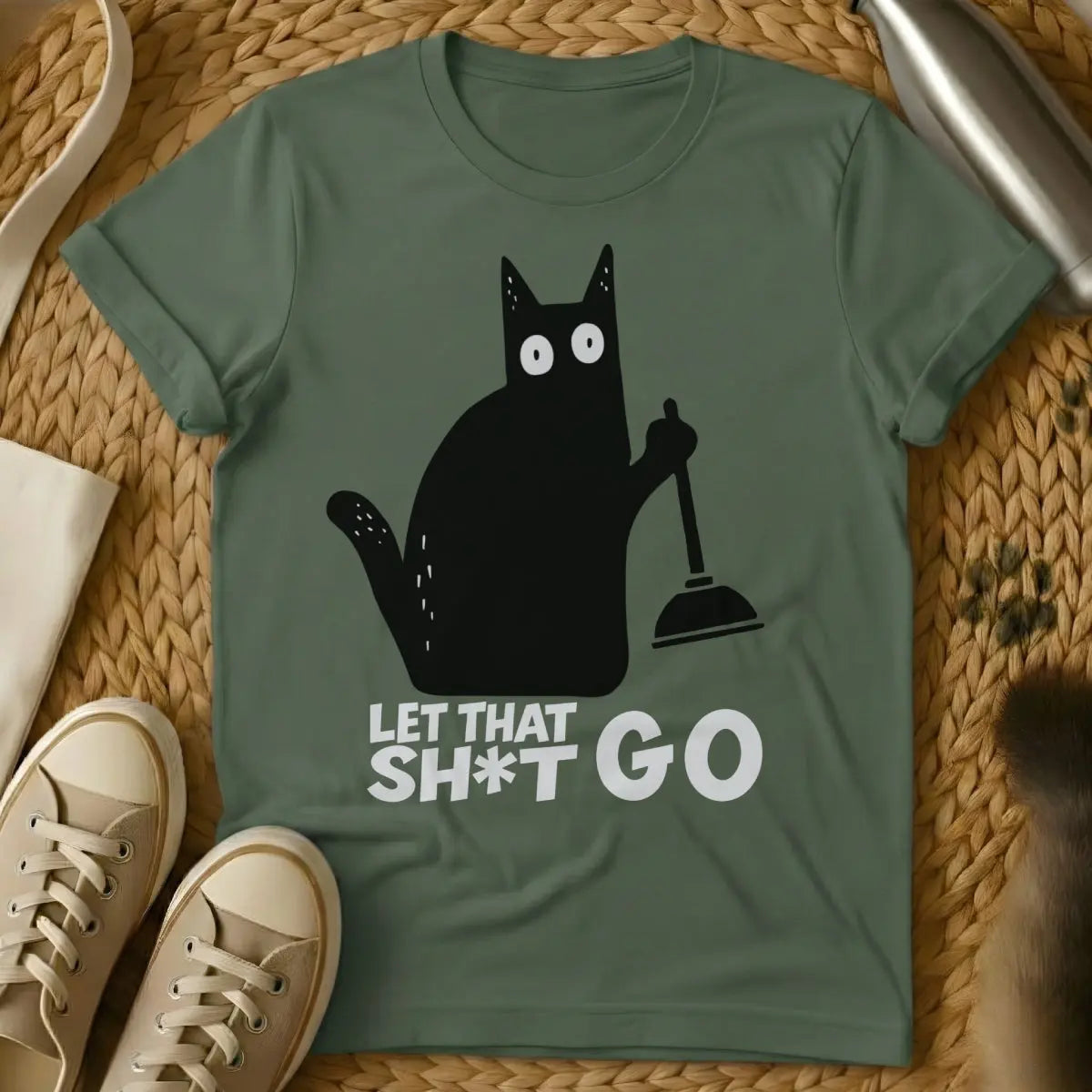 Motivational Cat T-Shirt - Military Green Cat T-Shirt