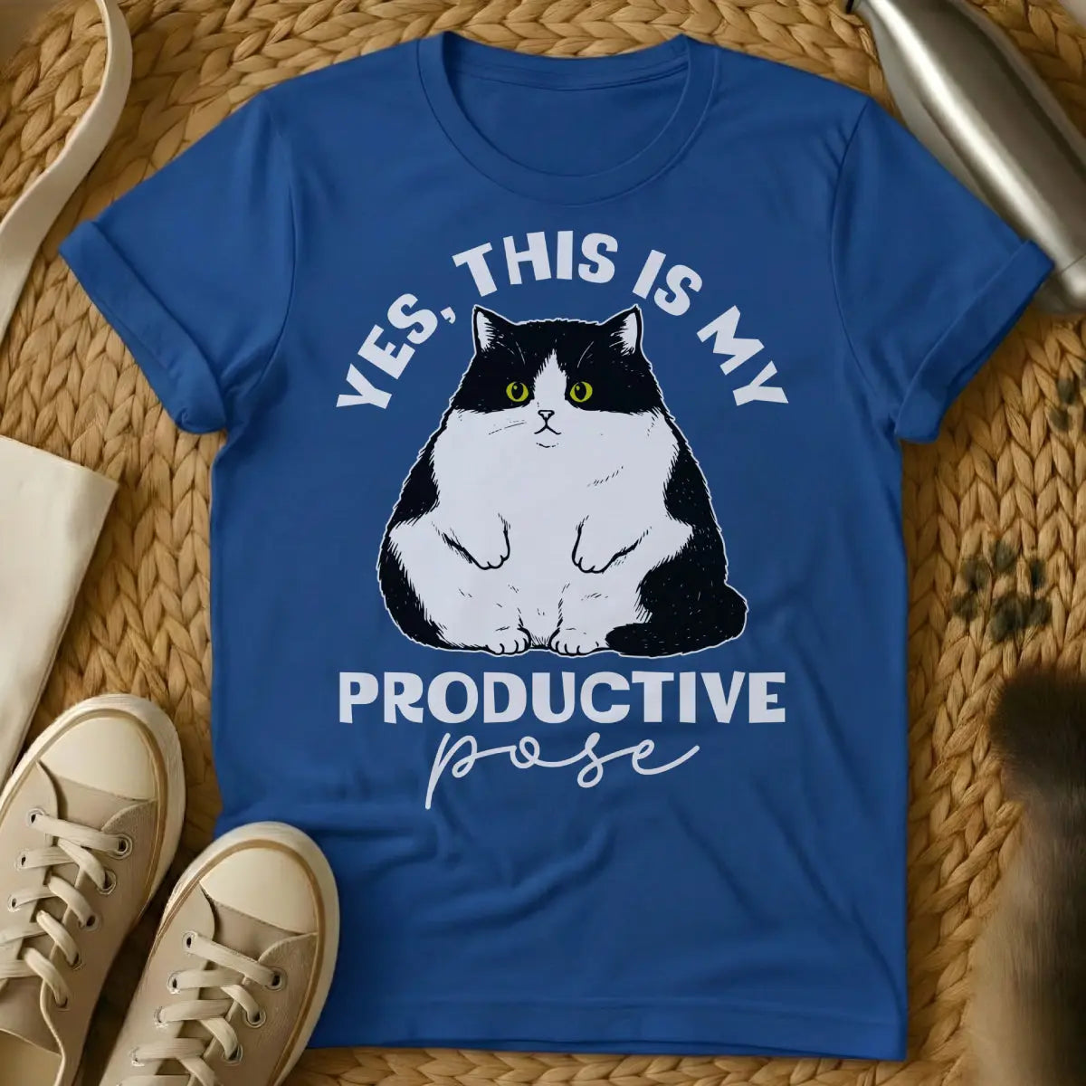 Productive Cat Tee - Blue Cat T-Shirt