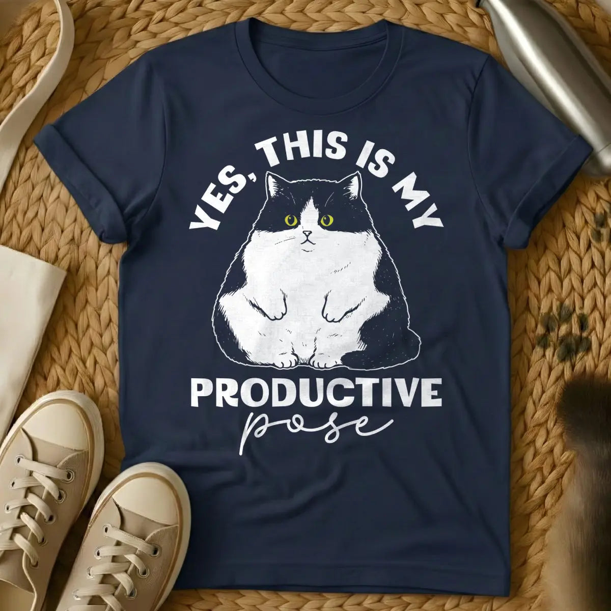 Productive Cat Tee - Navy Cat T-Shirt