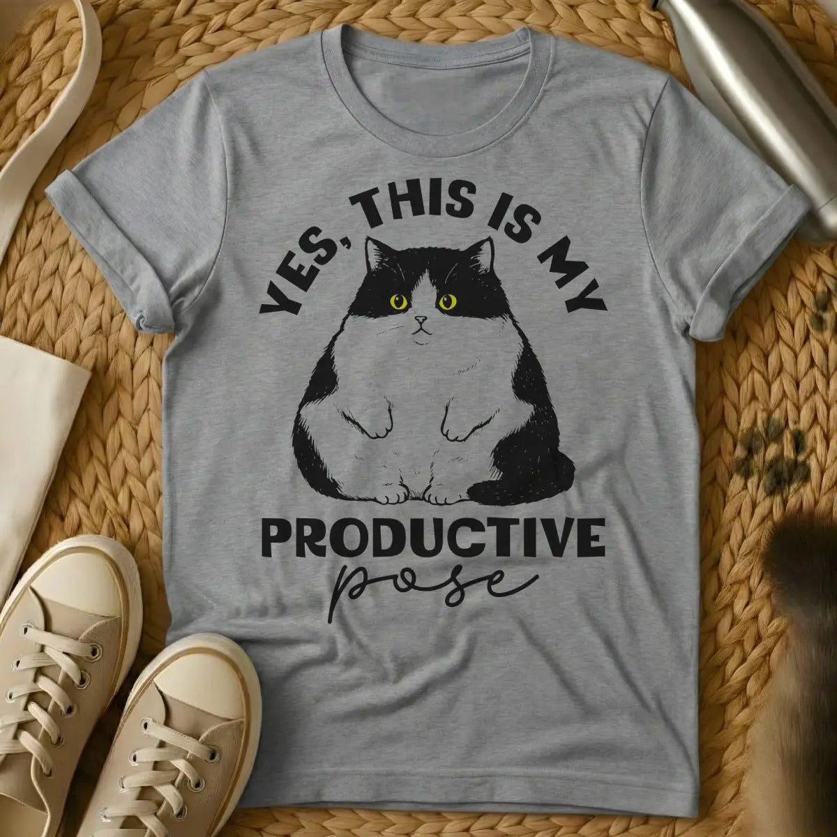 Productive Cat Tee - Gray Cat T-Shirt