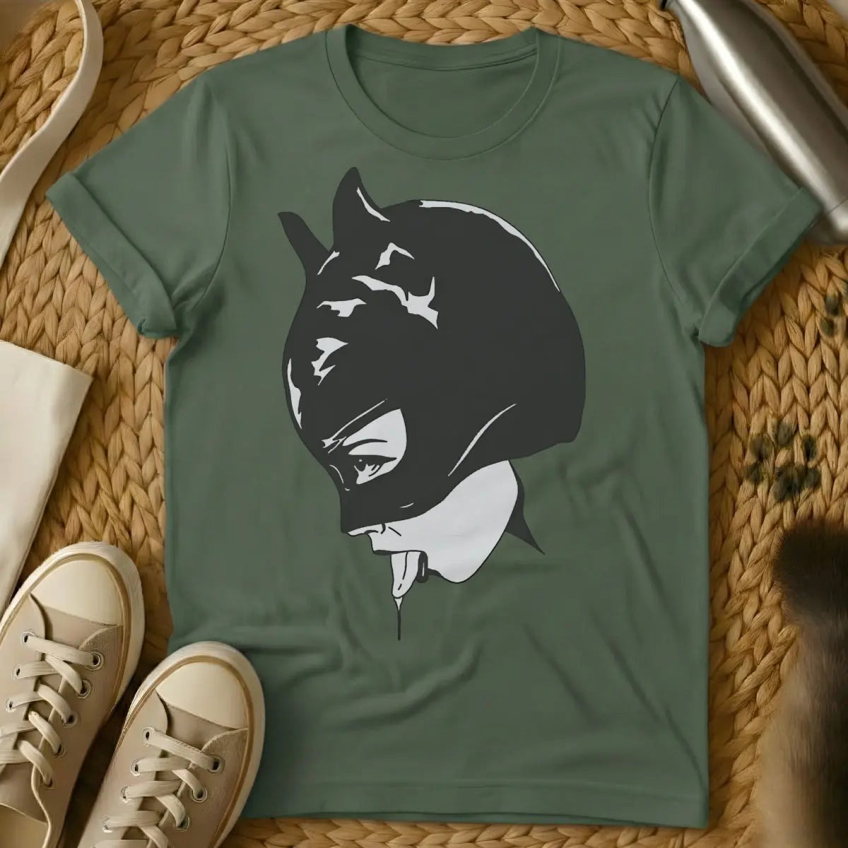 Catwoman Cat Shirt - Military Green T-Shirt - anti-hero pet, comic character reimagined, dc comics feline
