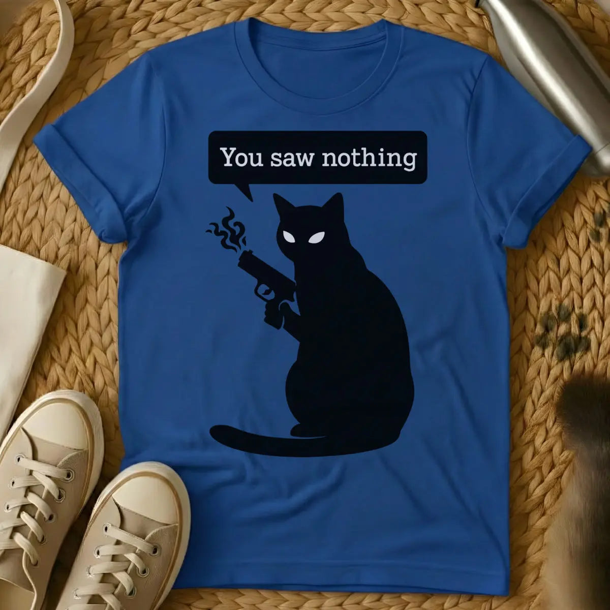 You Saw Nothing Cat Tee - Blue Cat T-Shirt