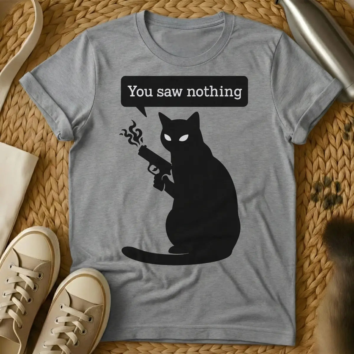 You Saw Nothing Cat Tee - Gray Cat T-Shirt