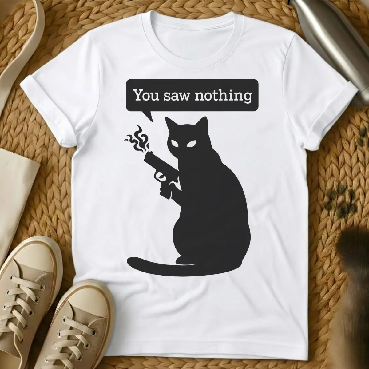 You Saw Nothing Cat Tee - White Cat T-Shirt