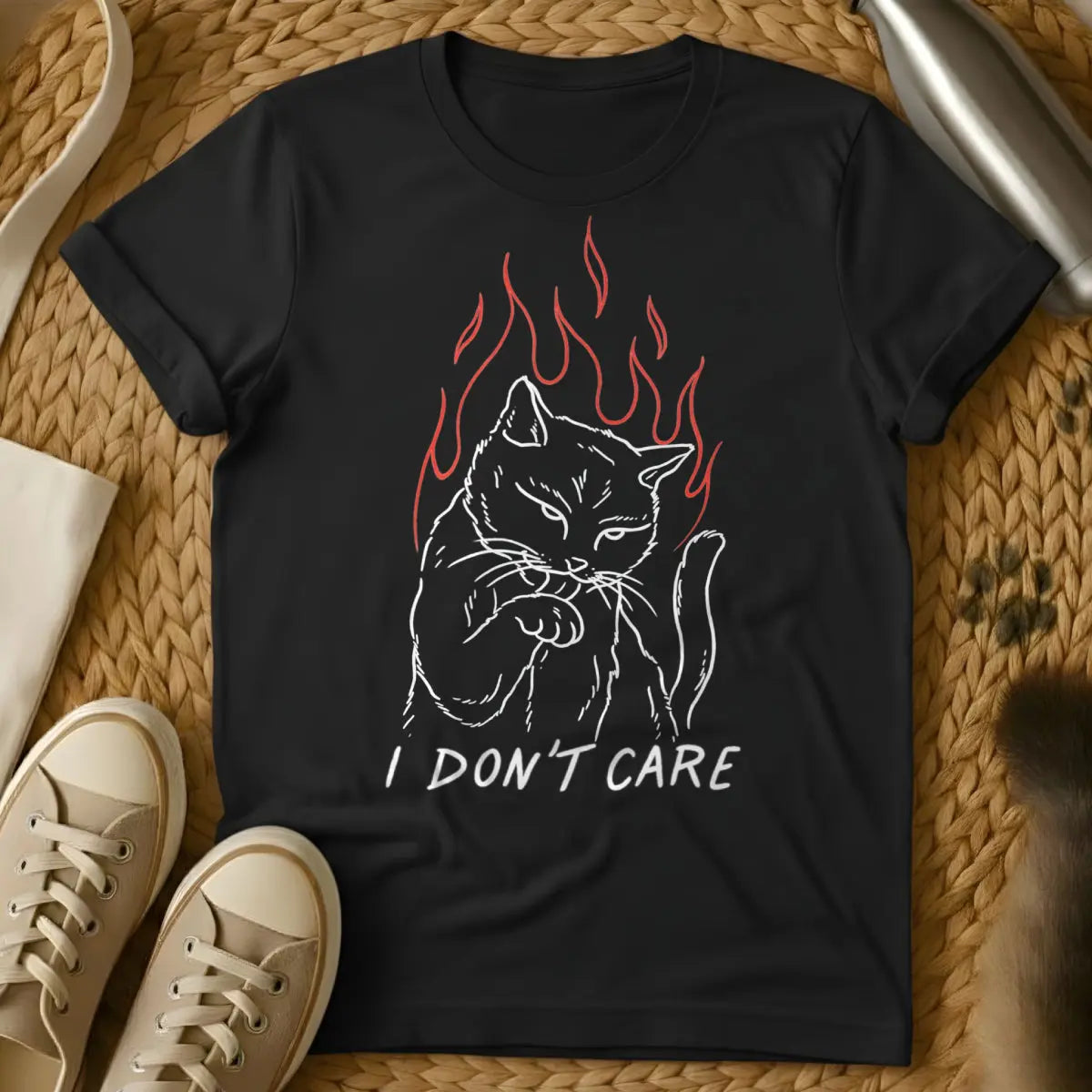 I Don't Care Cat Shirt - Black Cat T-Shirt