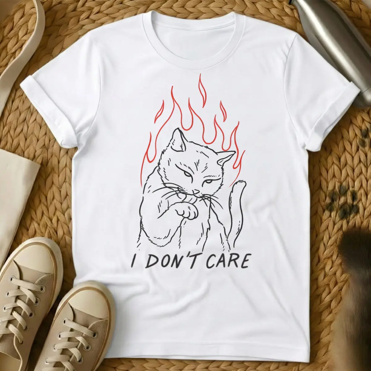 I Don't Care Cat Shirt - White Cat T-Shirt