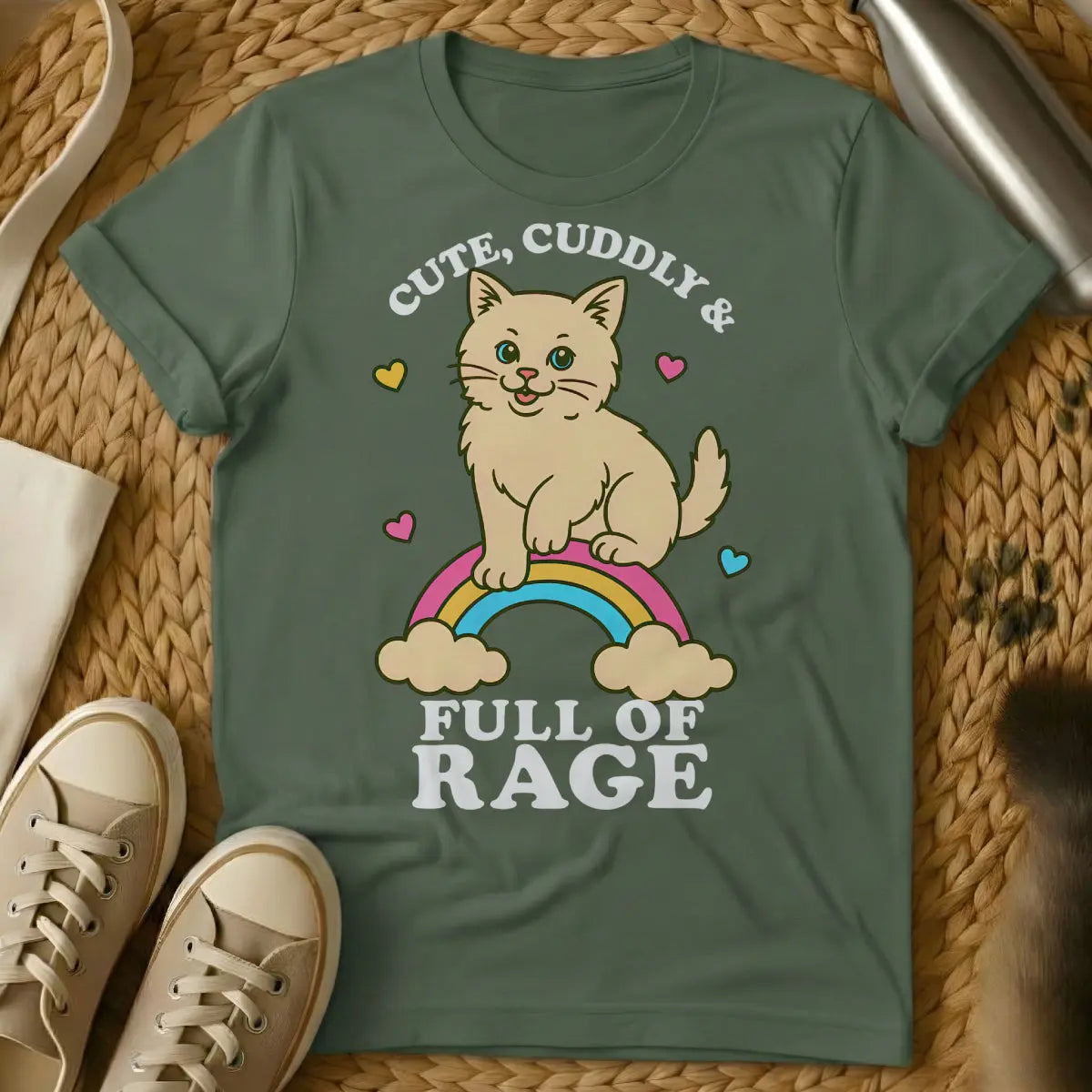 Rage Cat T-Shirt - Military Green Cat T-Shirt