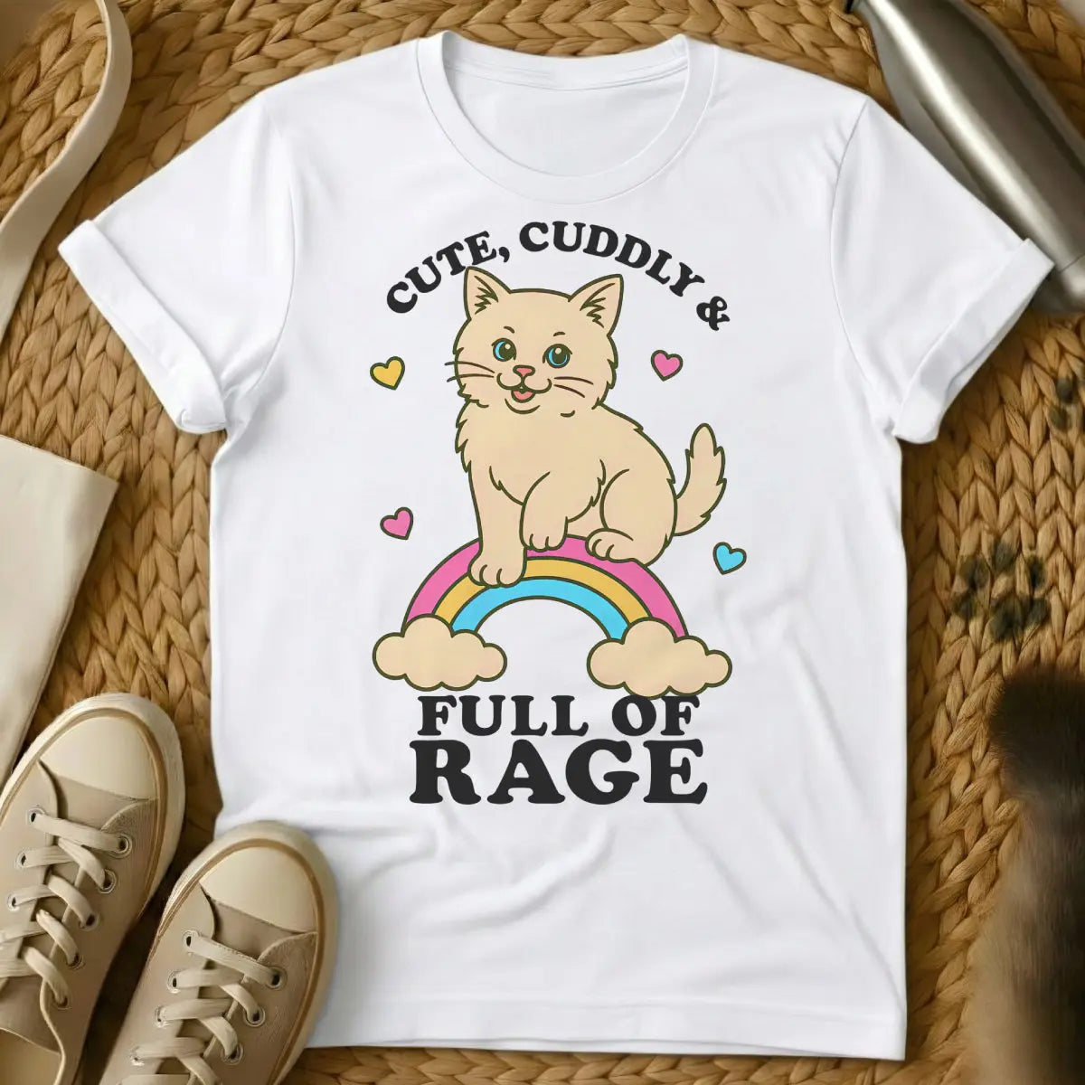 Rage Cat T-Shirt - White Cat T-Shirt