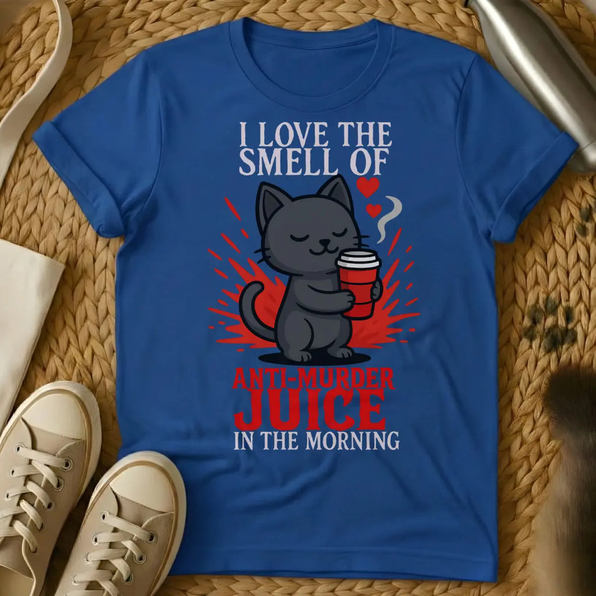 Coffee Cat T-Shirt - Blue T-Shirt - caffeine feline, cat approved coffee, feline coffee critic