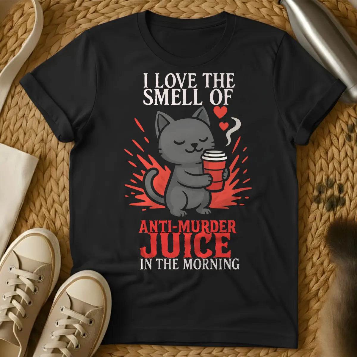 Coffee Cat T-Shirt - Black T-Shirt - caffeine feline, cat approved coffee, feline coffee critic