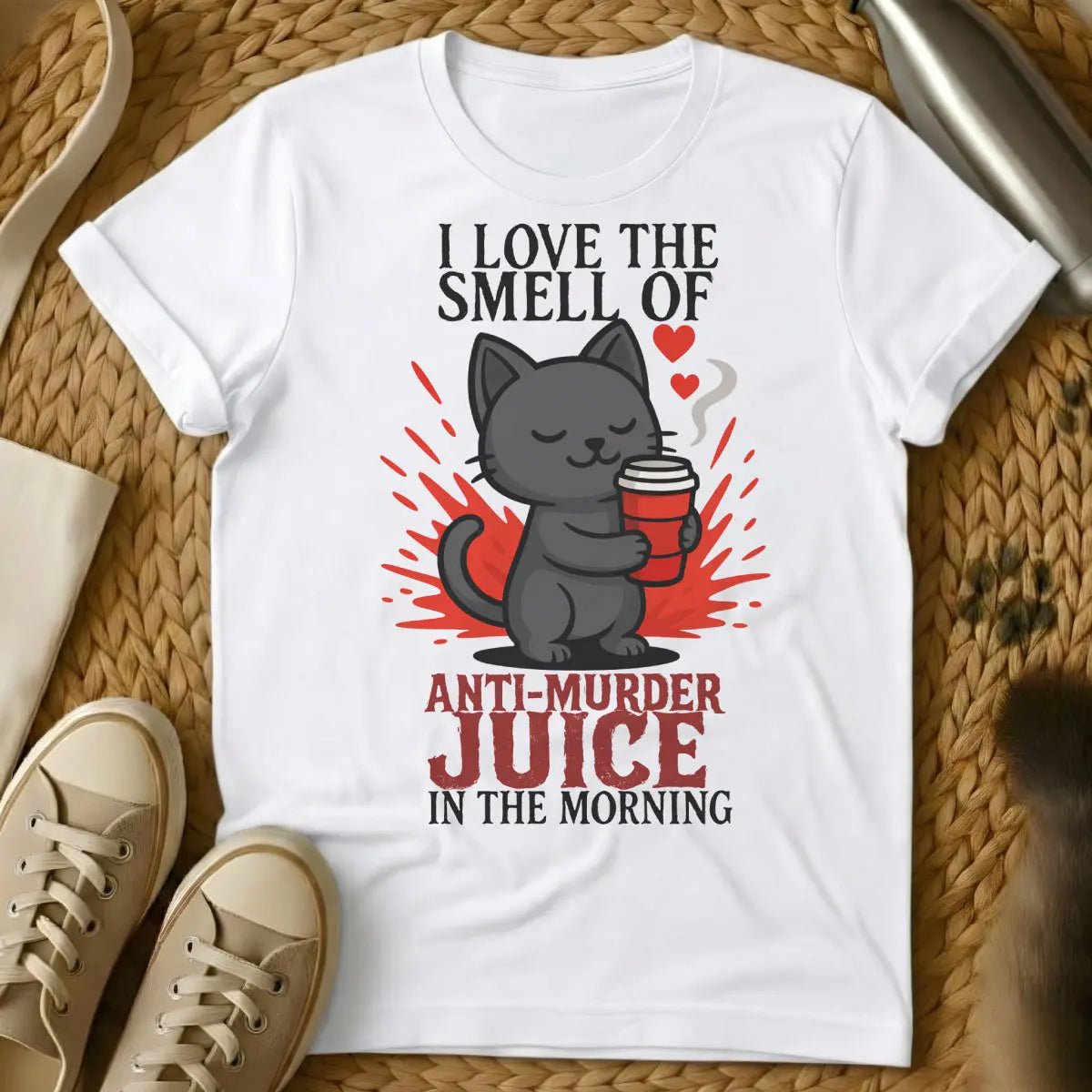 Coffee Cat T-Shirt - White T-Shirt - caffeine feline, cat approved coffee, feline coffee critic