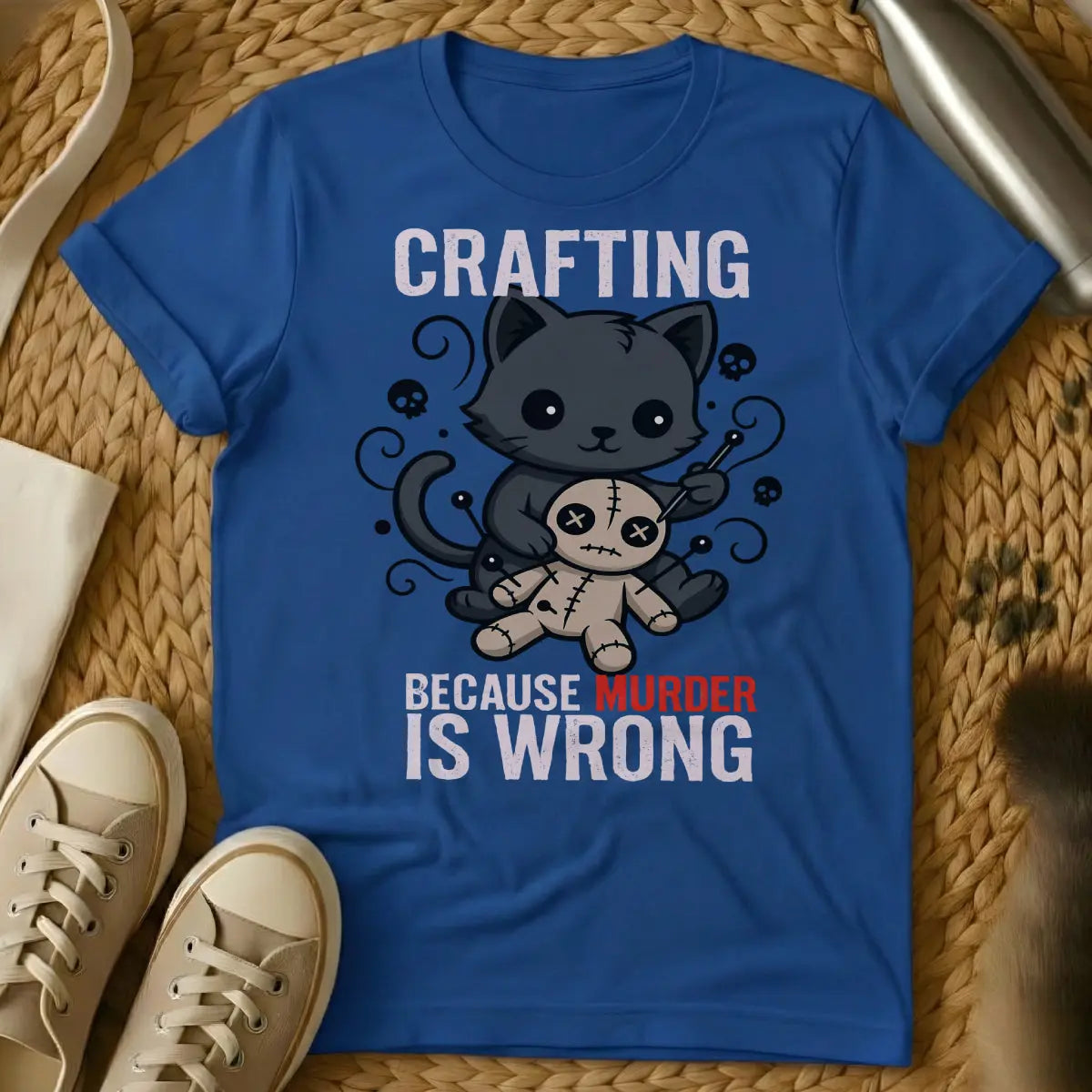 Crafting Cat Shirt - Blue T-Shirt - crafter's companion cat, crafting project cat, creative collaborator cat