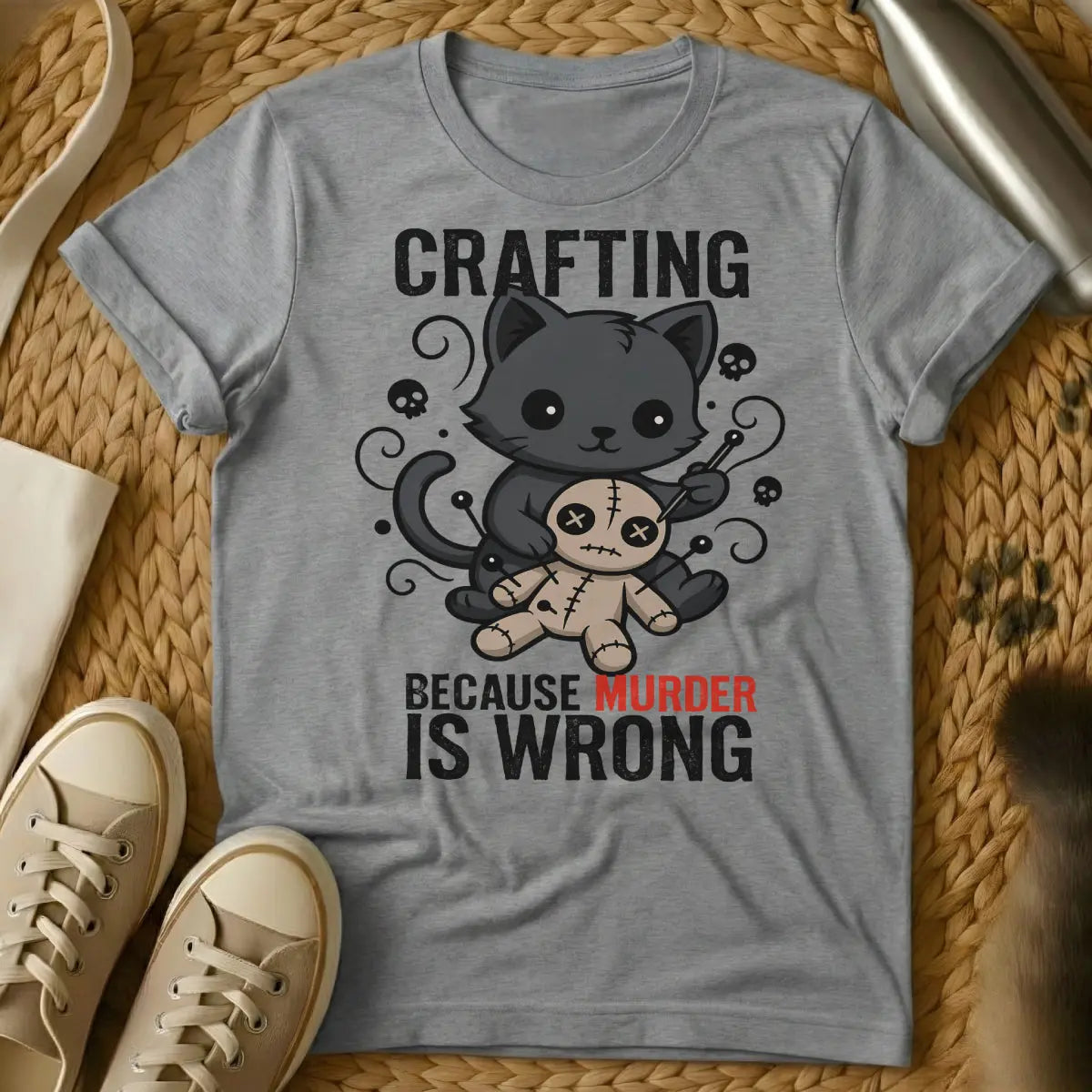 Crafting Cat Shirt - Gray T-Shirt - crafter's companion cat, crafting project cat, creative collaborator cat