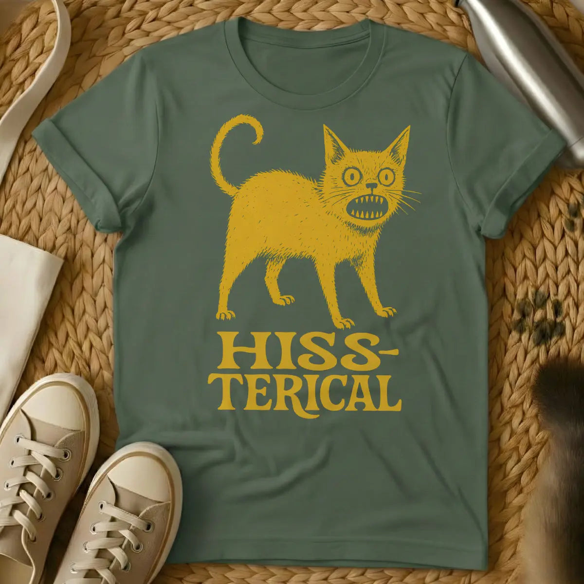 Hysteric Cat Shirt - Military Green Cat T-Shirt