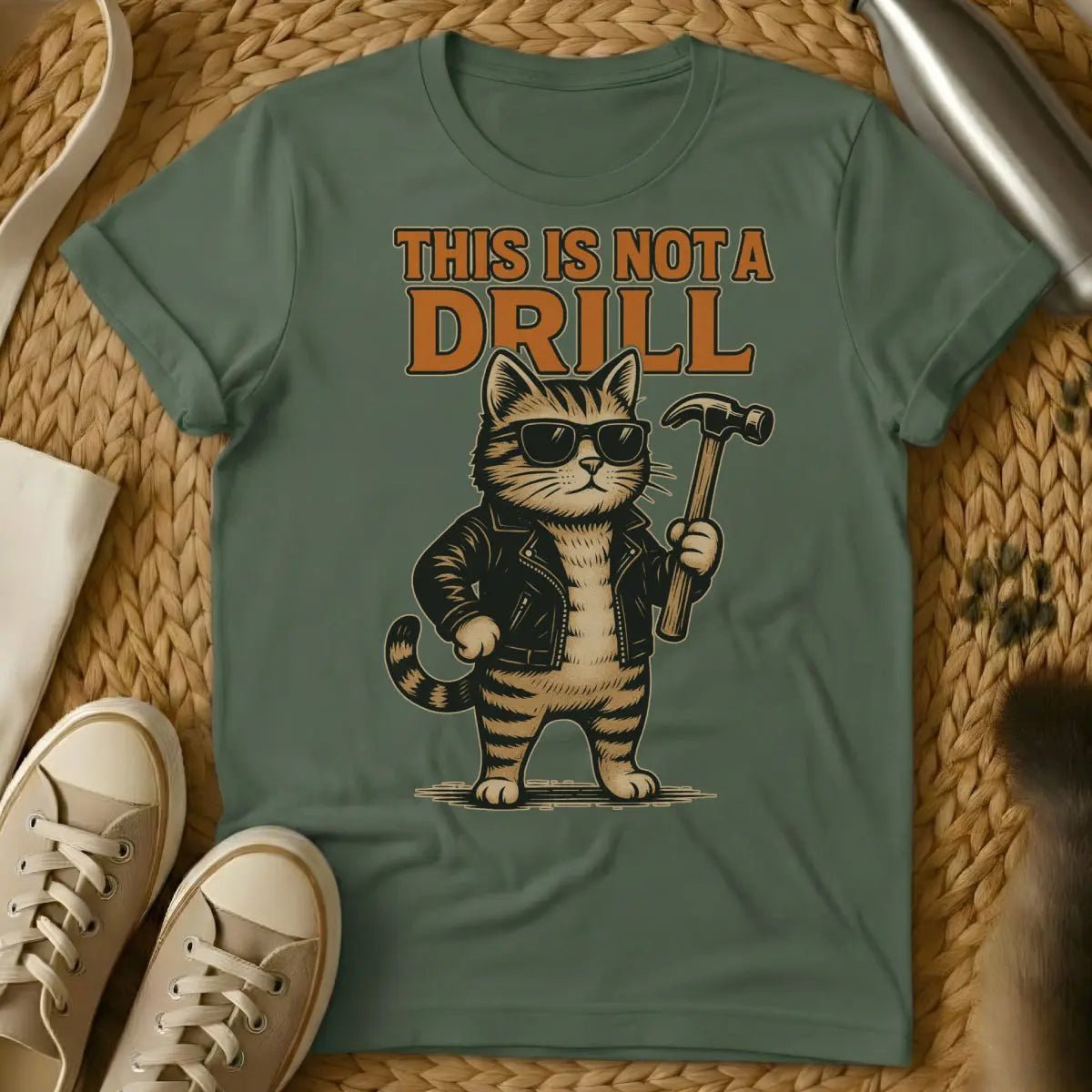 This Is Not a Drill Cat Shirt - Military Green Cat T-Shirt