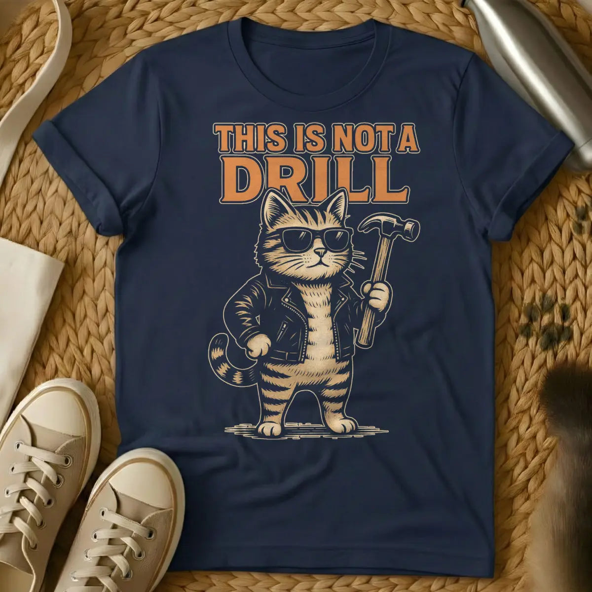 This Is Not a Drill Cat Shirt - Navy Cat T-Shirt