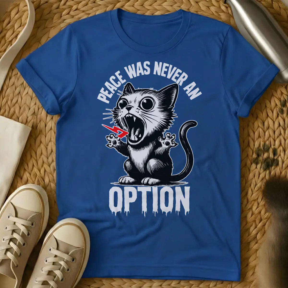 Peace Was Never an Option Cat Tee - Blue Cat T-Shirt