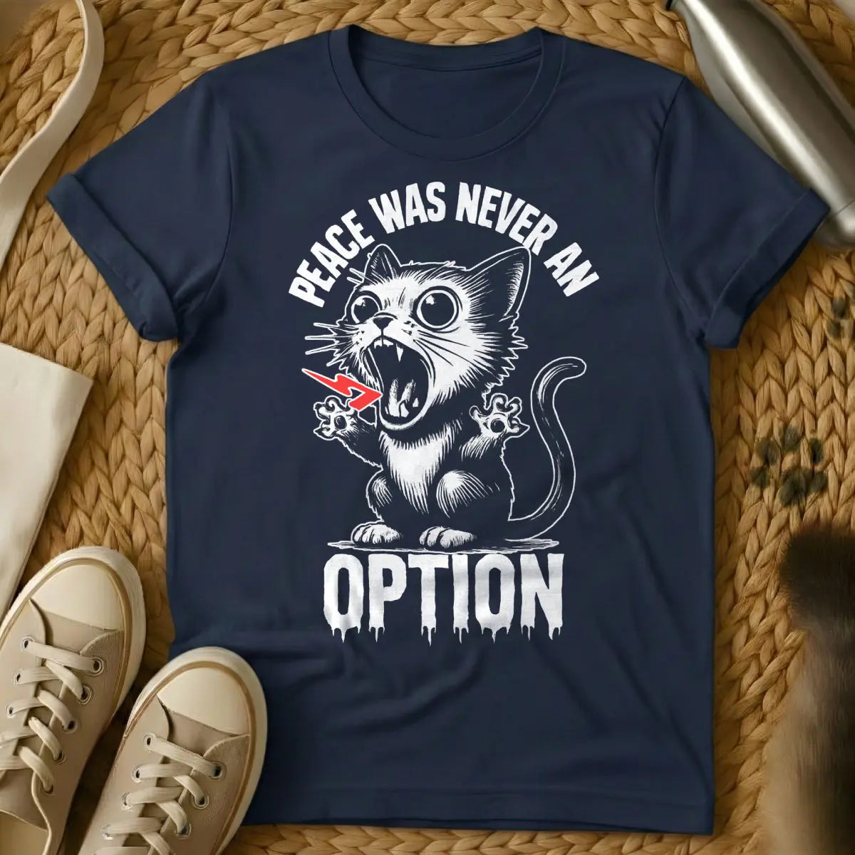 Peace Was Never an Option Cat Tee - Navy Cat T-Shirt