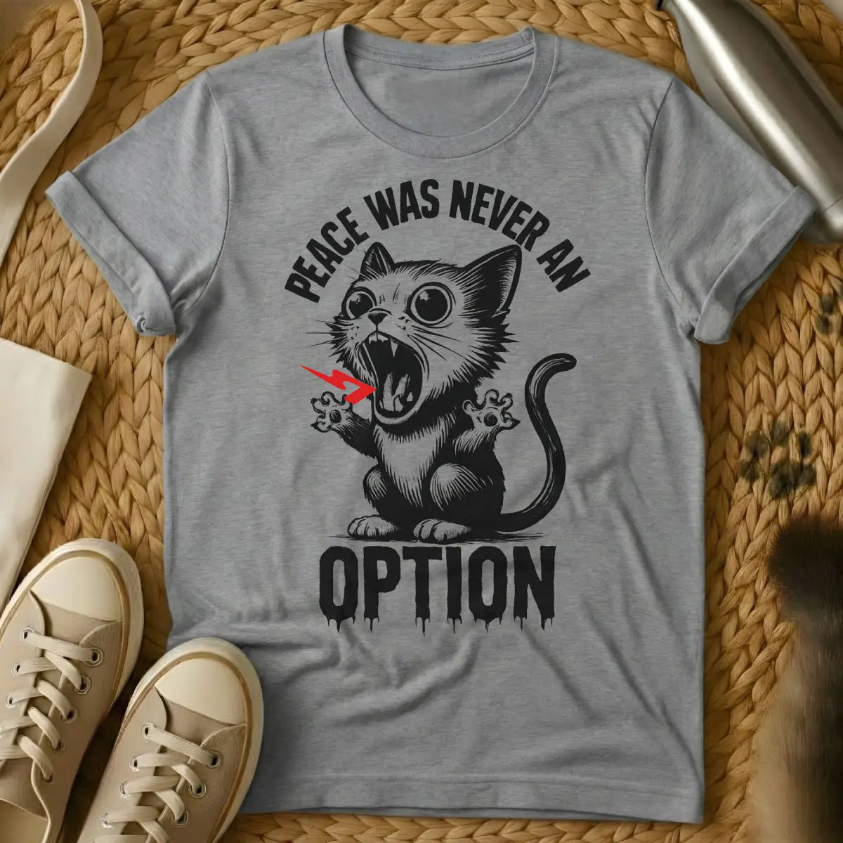 Peace Was Never an Option Cat Tee - Gray Cat T-Shirt
