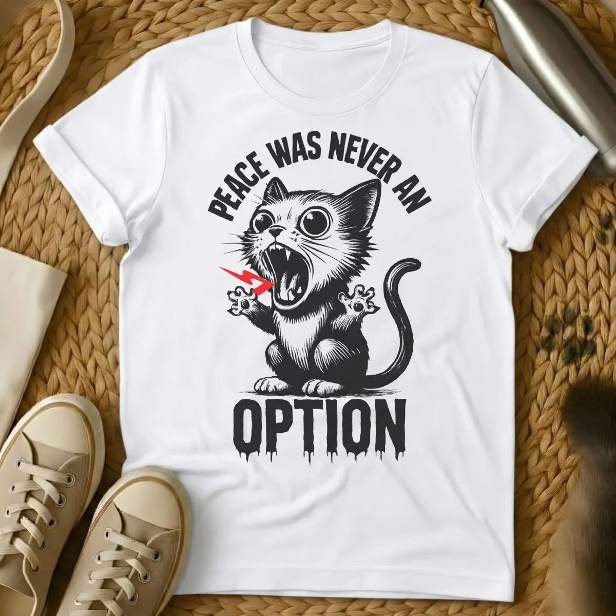 Peace Was Never an Option Cat Tee - White Cat T-Shirt