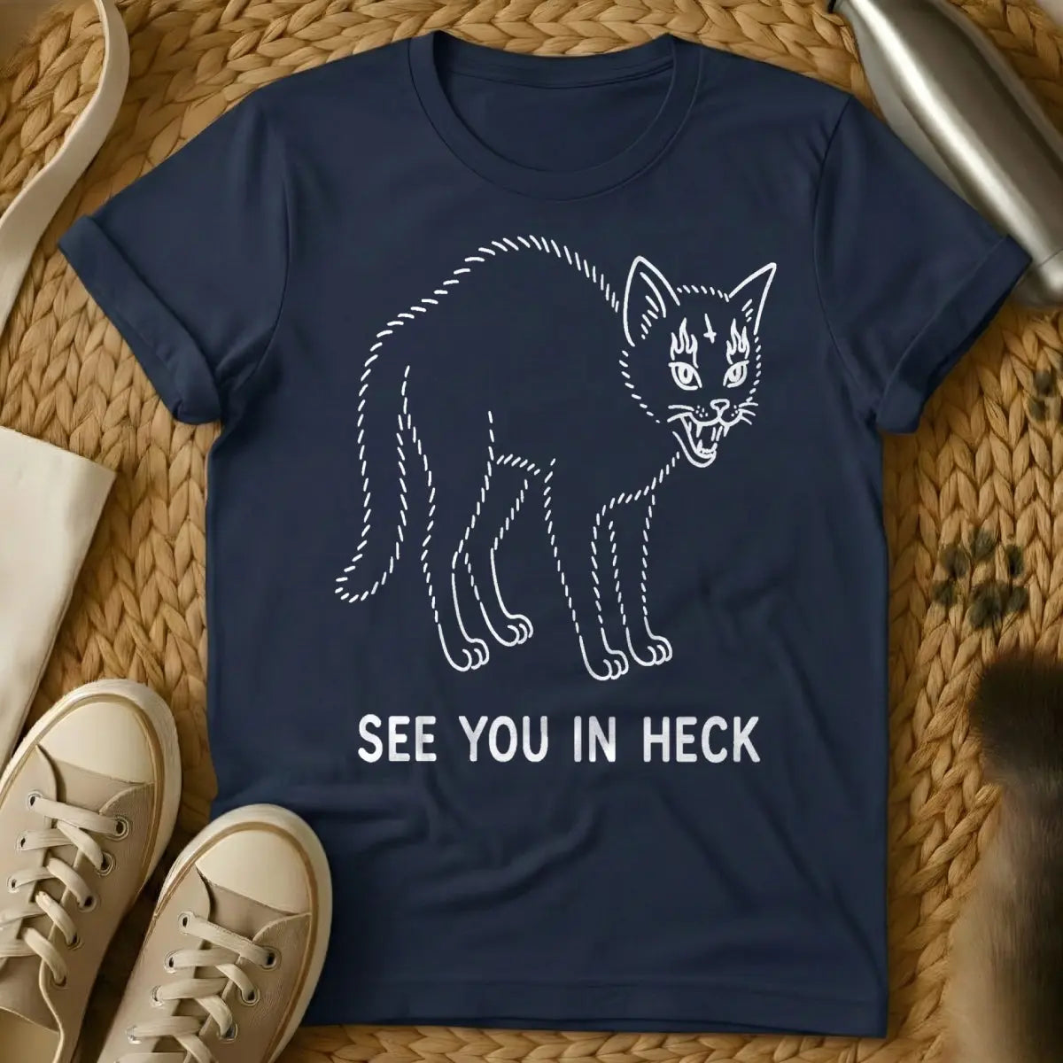 See You in Heck Cat Shirt - Navy Cat T-Shirt