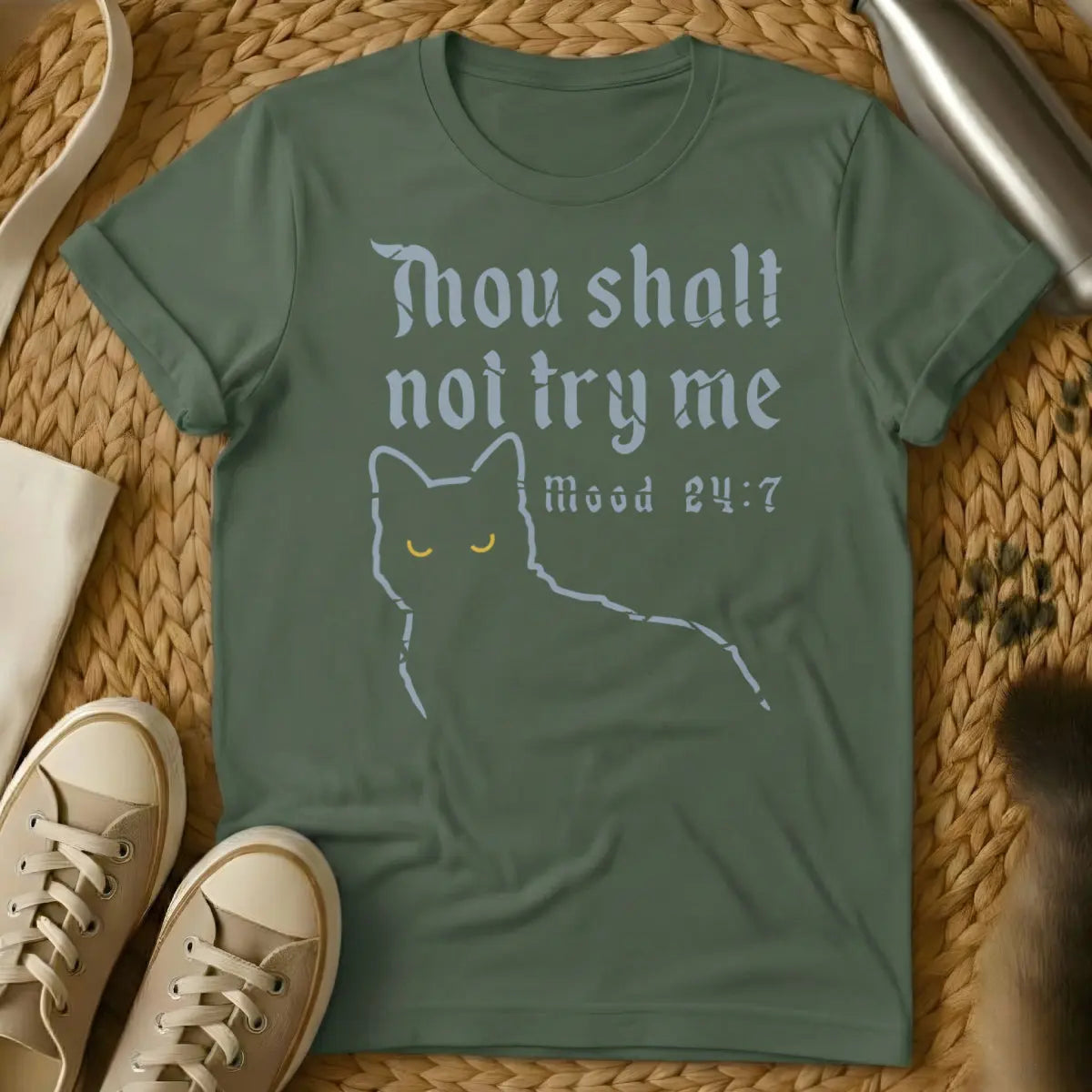Mood Cat Shirt - Military Green Cat T-Shirt