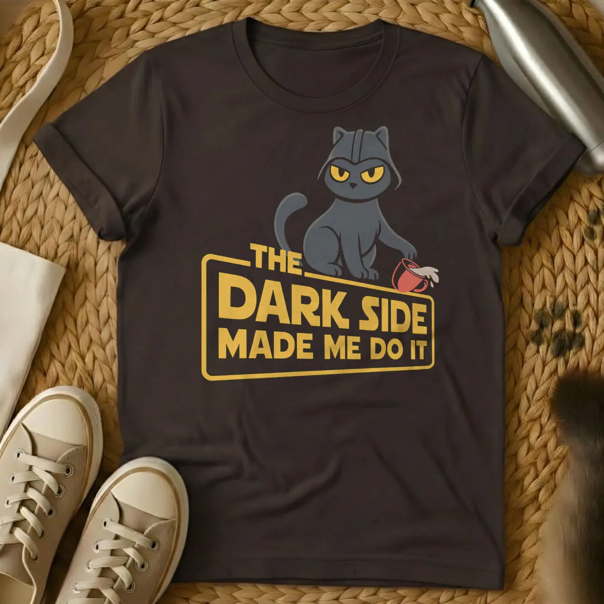 Dark Side Cat T-Shirt - Dark Chocolate T-Shirt - fandom humor, feline overlord, pop culture meme
