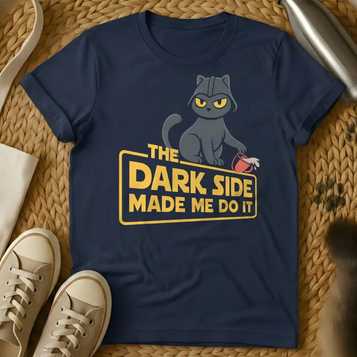 Dark Side Cat T-Shirt - Navy T-Shirt - fandom humor, feline overlord, pop culture meme