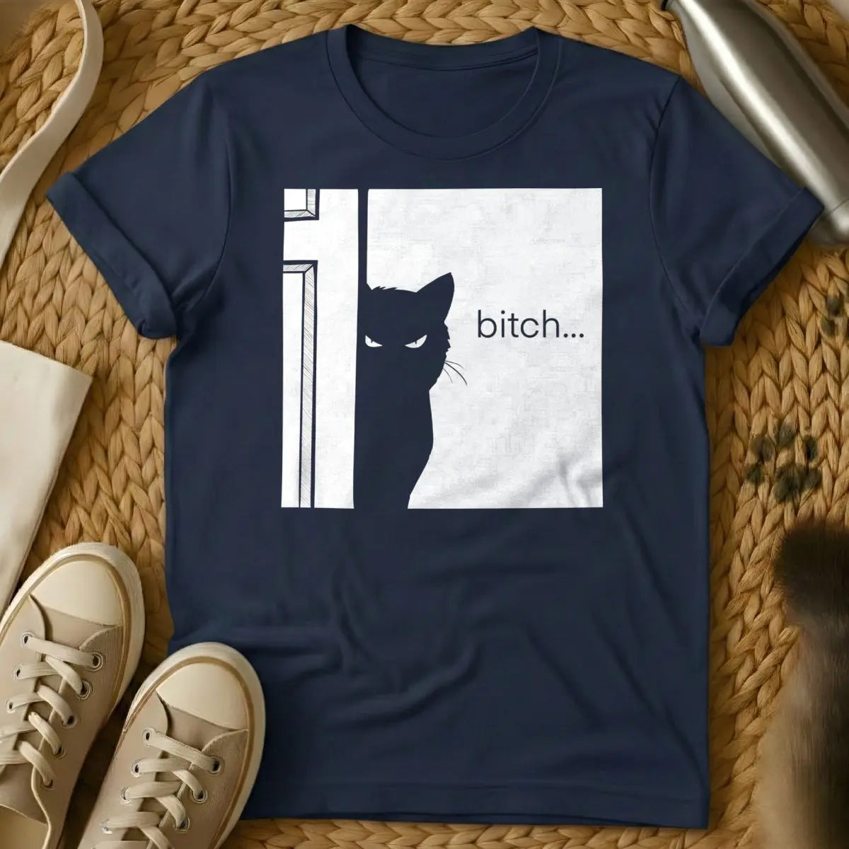 Bitch Cat Shirt - Navy T-Shirt - boss babe graphic, empowerment sloganwear, reclamation typography