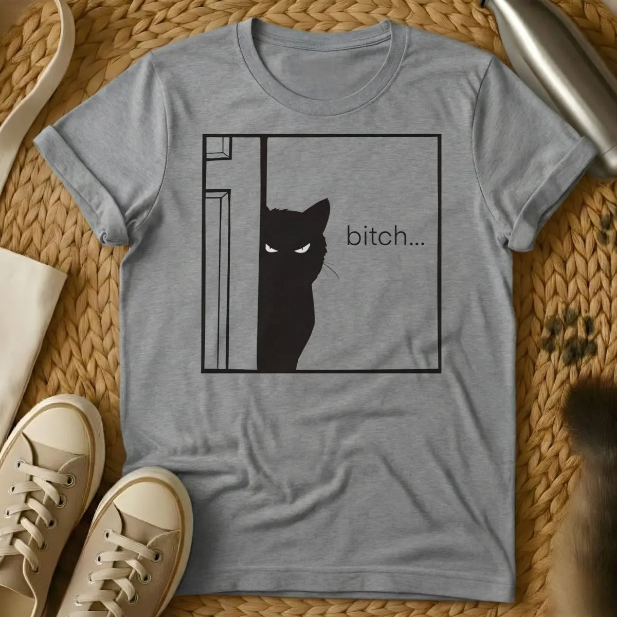 Bitch Cat Shirt - Gray T-Shirt - boss babe graphic, empowerment sloganwear, reclamation typography