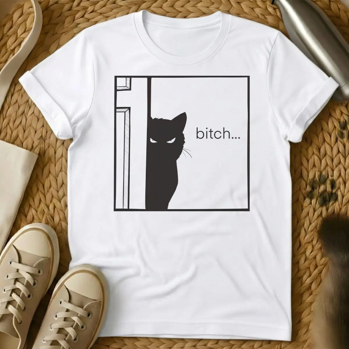 Bitch Cat Shirt - White T-Shirt - boss babe graphic, empowerment sloganwear, reclamation typography