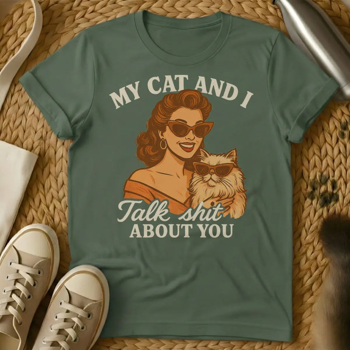 Talking Sh*t Cat Shirt - Military Green Cat T-Shirt