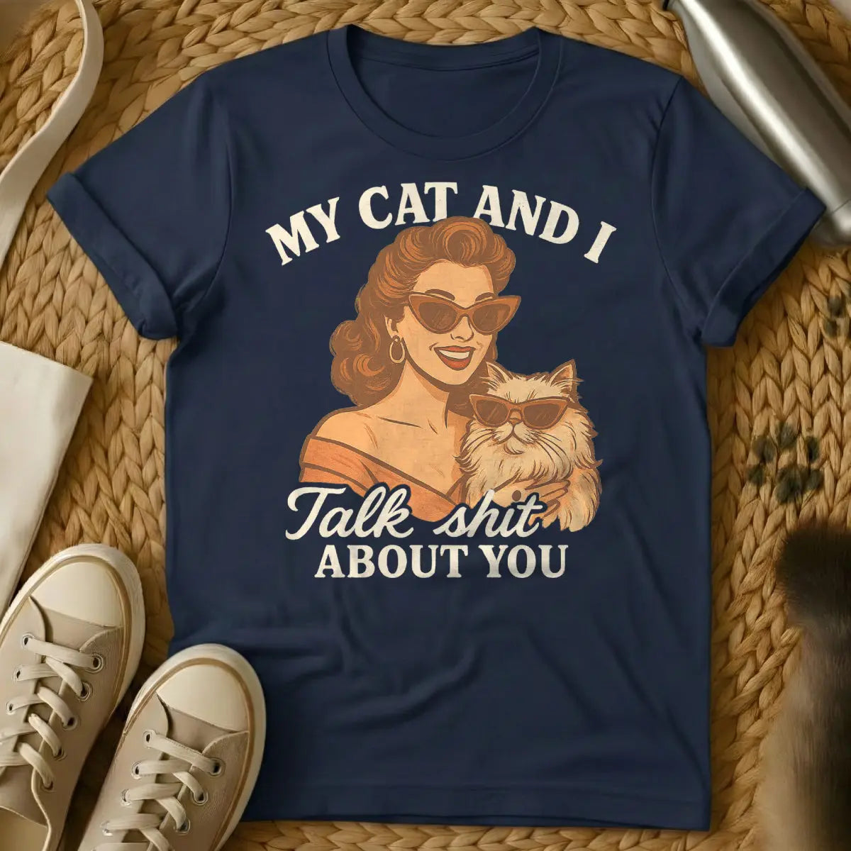Talking Sh*t Cat Shirt - Navy Cat T-Shirt