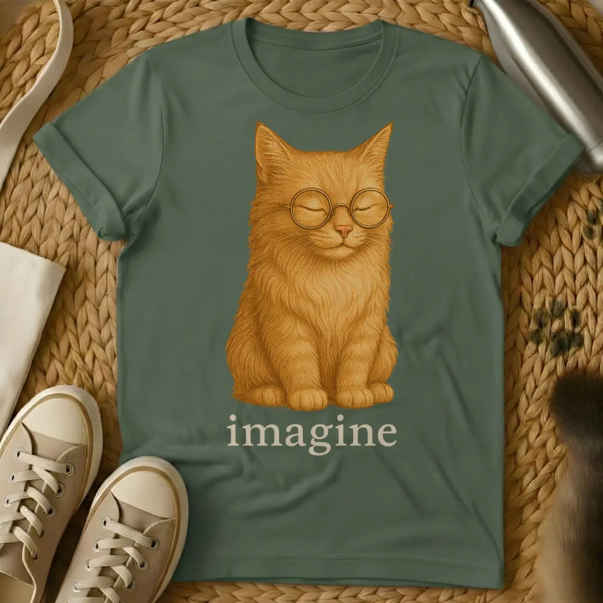 Imagine Cat T-Shirt - Military Green Cat T-Shirt