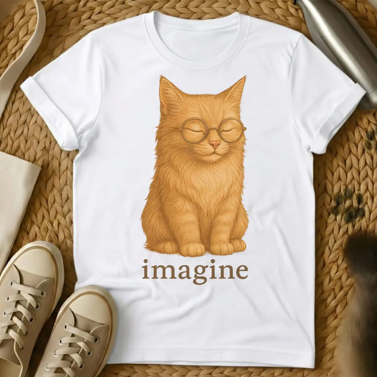 Imagine Cat T-Shirt - White Cat T-Shirt