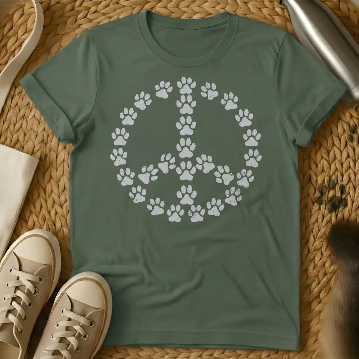 Peace Cat Shirt - Military Green Cat T-Shirt