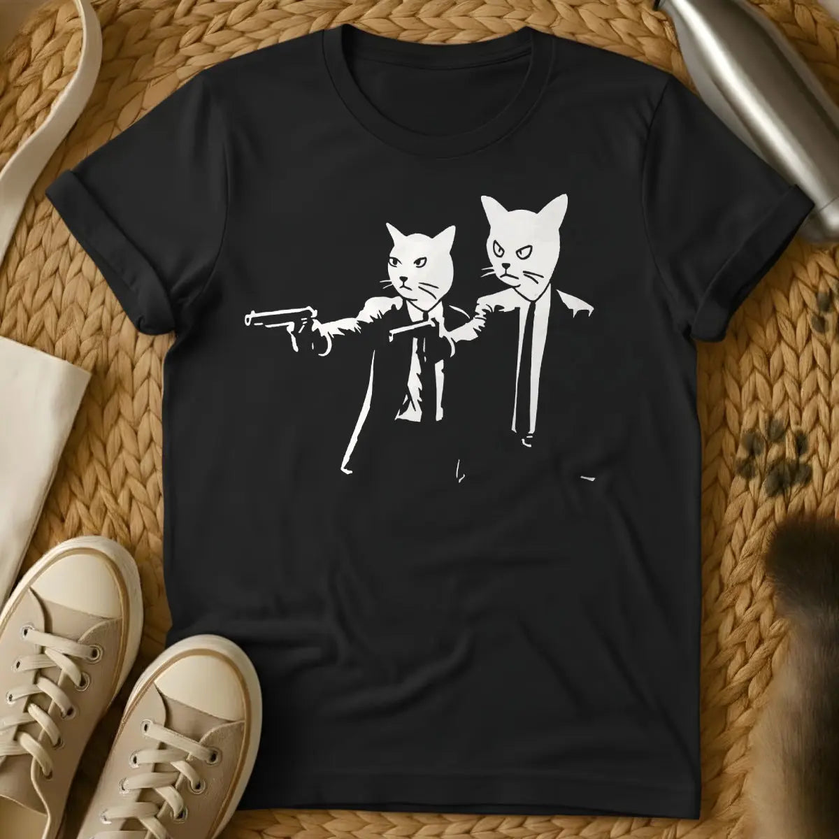 Pulp Fiction Vincent and Jules Cat T-Shirt - Black Cat T-Shirt