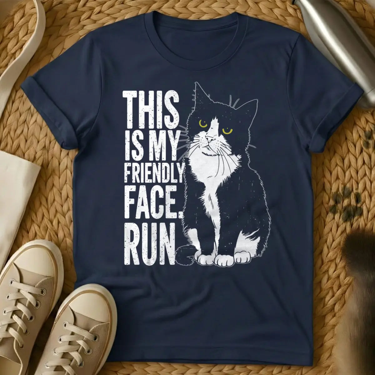 Not Friendly Cat Shirt - Navy Cat T-Shirt