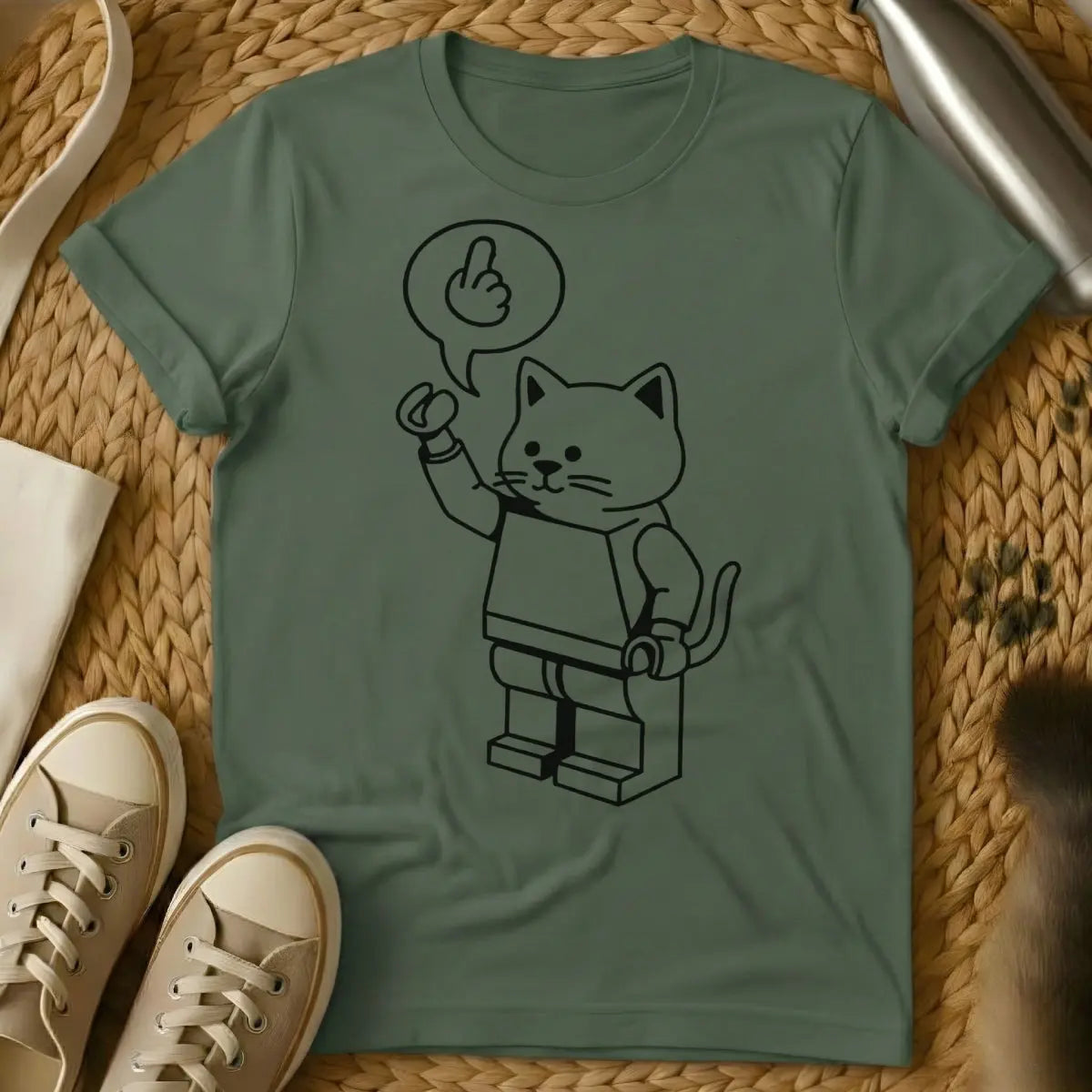 Lego Cat Shirt - Military Green Cat T-Shirt