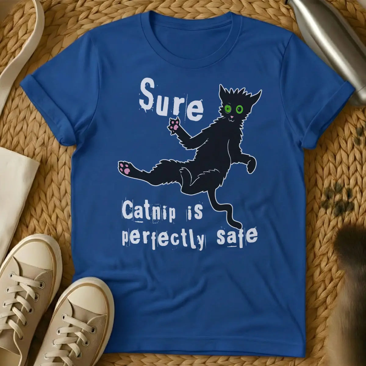 Catnip Madness Cat Shirt - Blue T-Shirt - absurdist animal humor, catnip culture, feline behavior observation