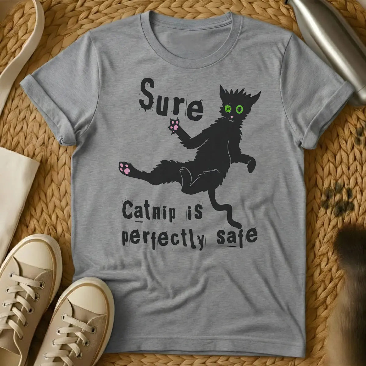 Catnip Madness Cat Shirt - Gray T-Shirt - absurdist animal humor, catnip culture, feline behavior observation