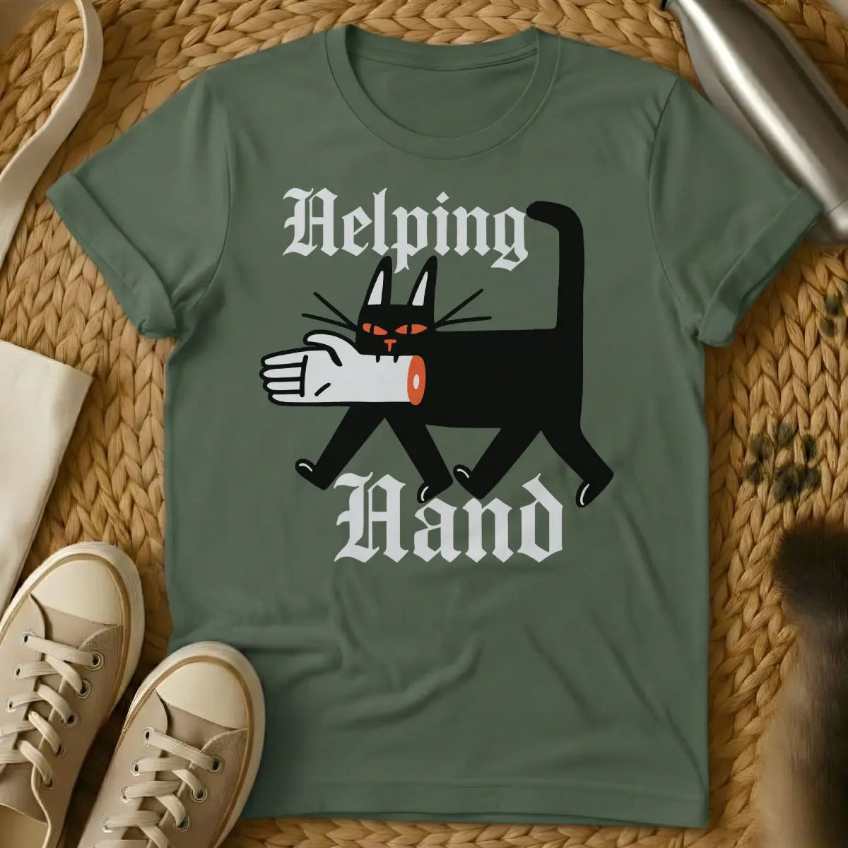 Paw Friend Cat Shirt - Military Green Cat T-Shirt